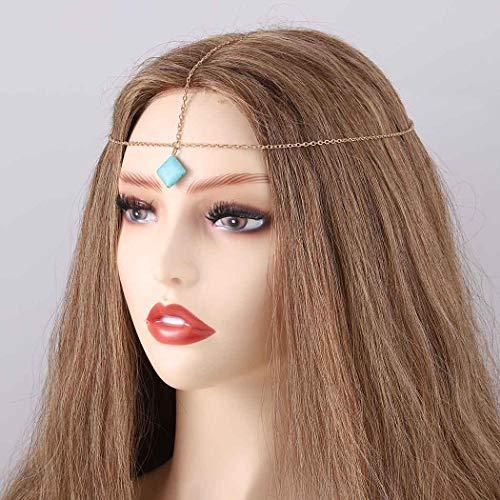 Bomine Bomine Boho Head Chain Forehead Turquoise Hair Chain Festival Headpieces Hair Acessories for Women and Girls (Gold)