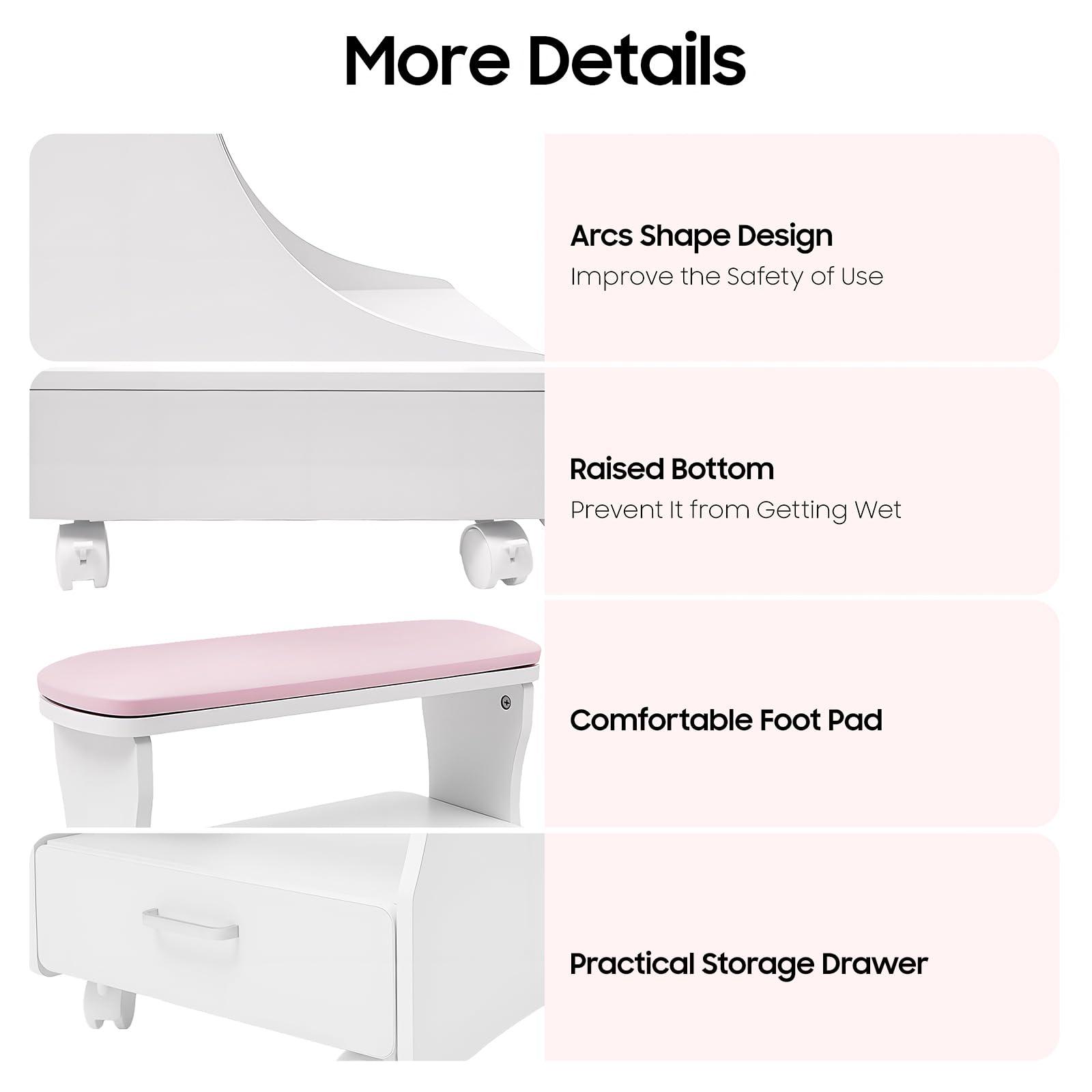 Dlinanta Pedicure Foot Rest Stand, PU Leather Home Beauty Footrest Manicure Foot Rest with Wheels for Nail Pedicure Beauty SPA Pedicure Foot Stool Stand