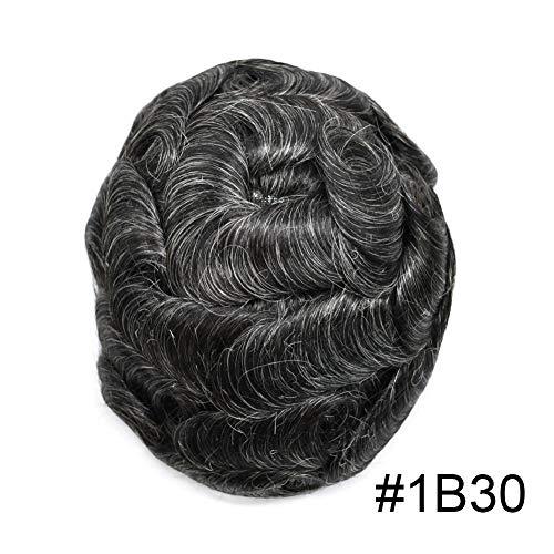 Healthlif Healthlif Toupee For Men Real Human Hair Full PU Mens Hairpiece Natural Looking Toupee Men Hair Rrplacement System Mens Hair Pieces For Thinning Hair 8X10#1B30#1B Off Black+30% Grey