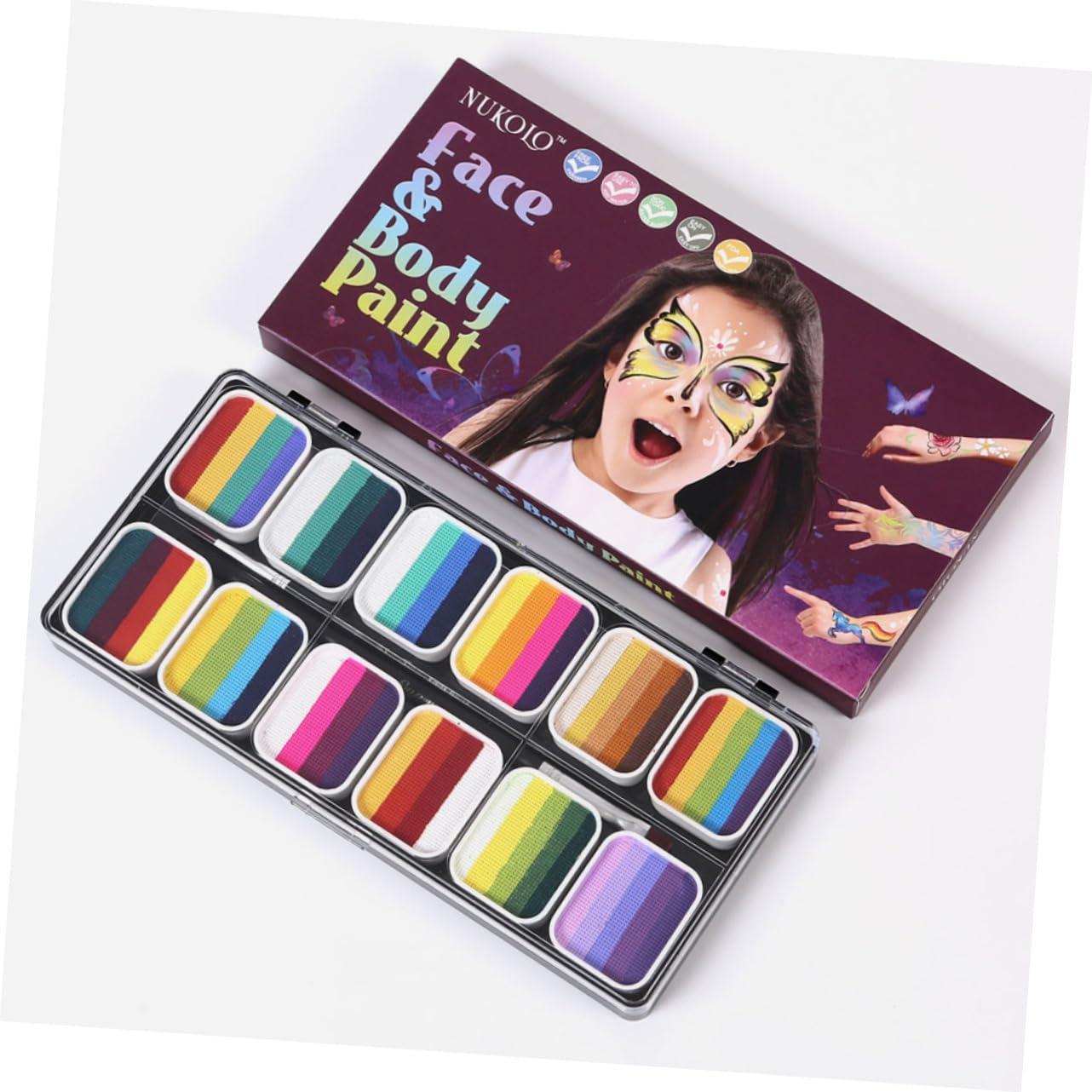 Ipetboom Ipetboom Face Body Paint Kit with 12 Color Gradient Rainbow Strips Non-shiny Pearl Mixed Body Painting Paint Set Water-activated Art Kit for Cosplay