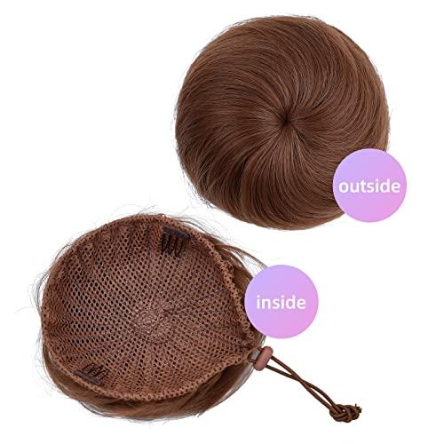 HSPJHTM HSPJHTM 2 PCS Brown Hair Bun Hair Pieces for Women Girls Lady Drawstring Fake Ballet Bun Extensions Synthetic Updo Donut Chignon