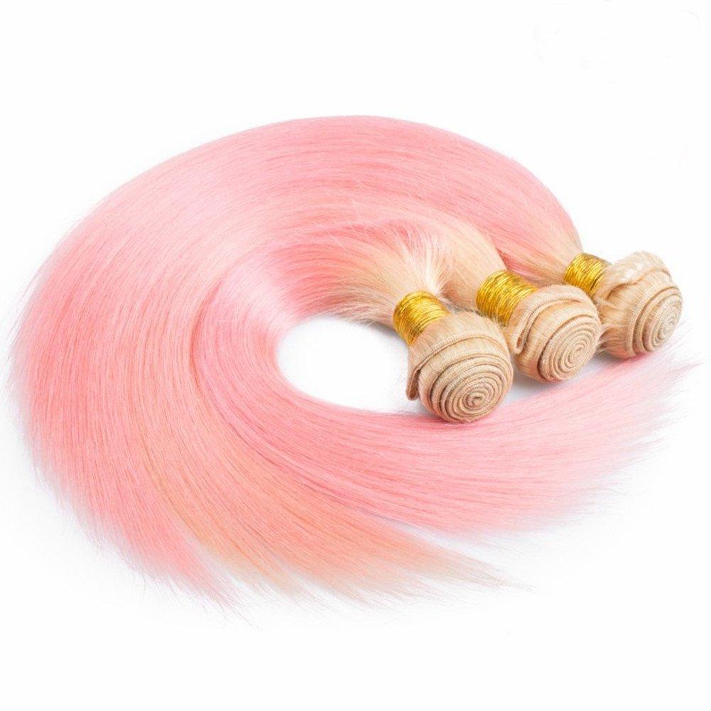Ruma Hair Ruma Hair #613/Pink Dark Roots Ombre Human Hair Extensions With 4x4 Lace Closure 4Pcs Lot Two Tone Blonde and Pink Ombre Virgin Hair Silky Straight 3 Bundles With Top Closure (22 with 24 26 28)