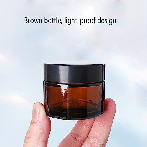 LZEDIRA 6Pack Amber Glass 5 ml 1/6 oz Small Thick Wall Round Jars Vials Pot Cosmetic Bottle Face Cream Containers With Black Lids For Lotion Make Up Nail Salve Ointment Sample Balm
