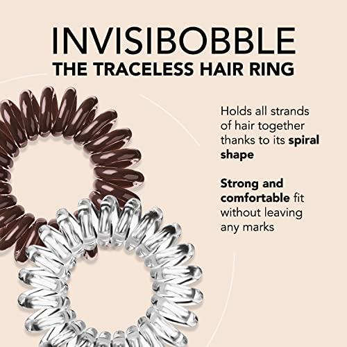 invisibobble invisibobble Original Traceless Spiral Hair Ties - Pack of 8, Crystal Clear and Pretzel Brown - Strong Elastic Grip Coil Accessories for Women - Non Soaking - Gentle for Girls Teens and Thick Hair