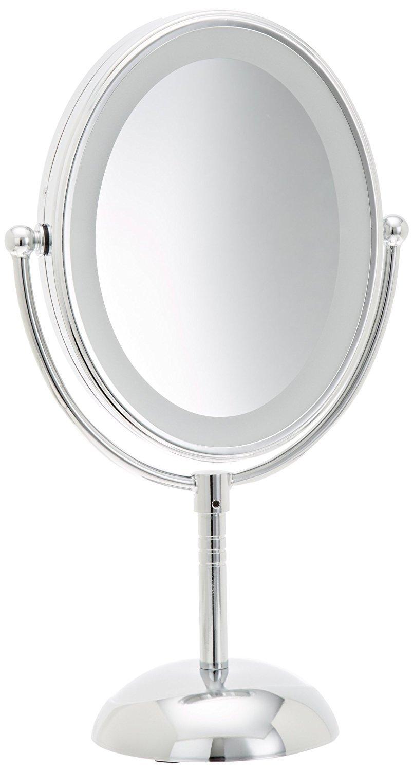 Conair Conair Lighted Makeup Mirror, LED Vanity Mirror, 1X/7X Magnifying Mirror, Double Sided, Battery Operated in Polished Chrome