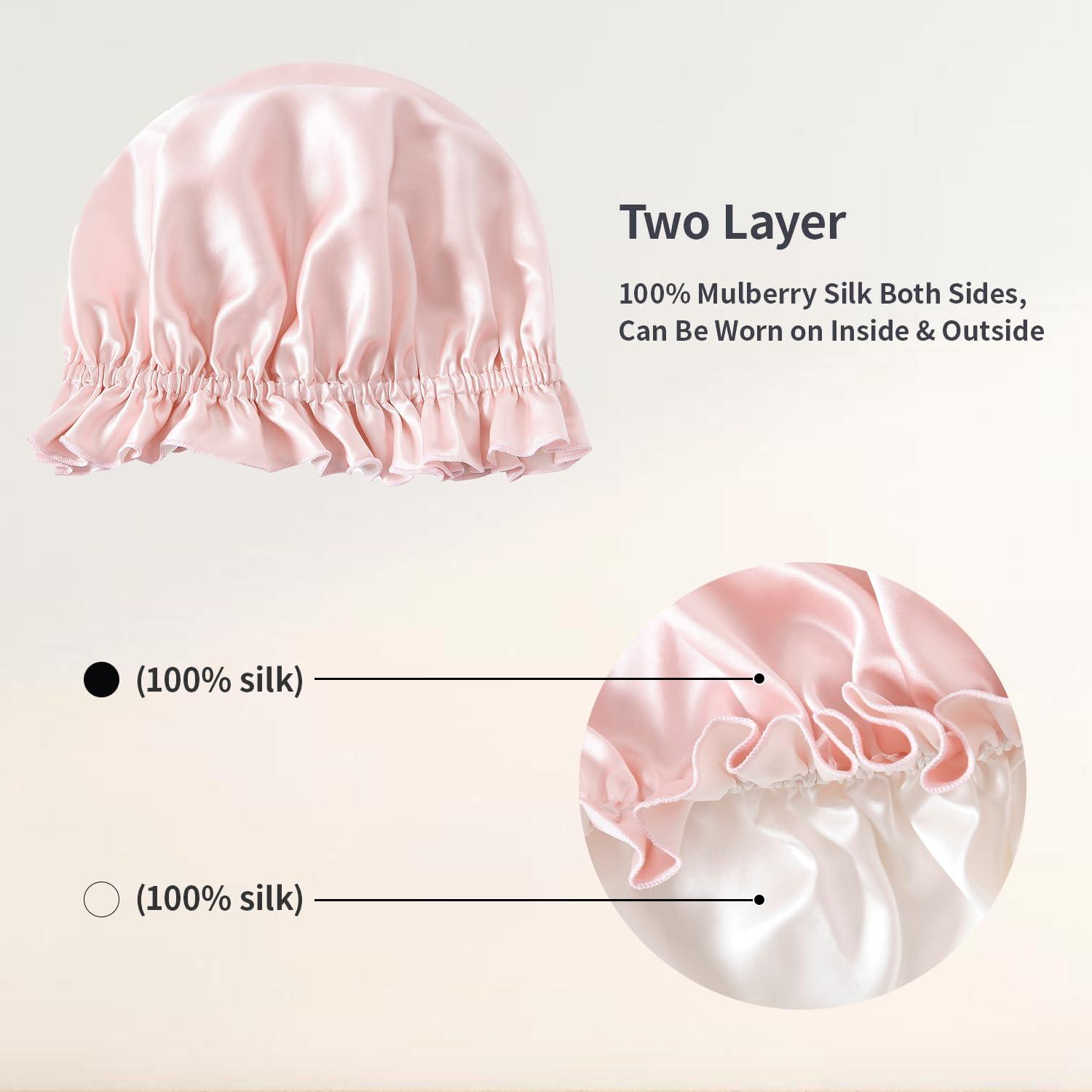 ZIMASILK ZIMASILK 100% Mulberry Silk Bonnet for Women Hair Care, Double Layered, Silk Hair Wrap for Sleeping with Elastic Stay On Head (1Pc, Pink+Ivory)