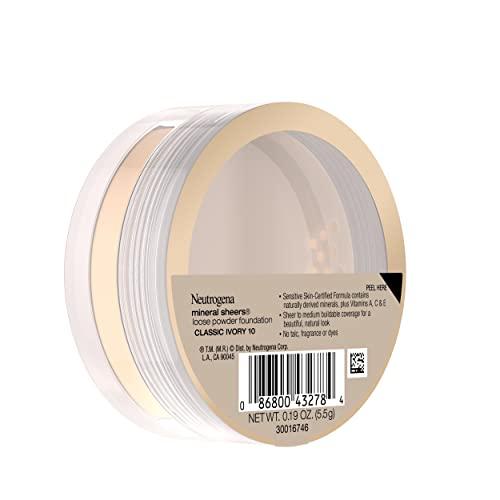Neutrogena Neutrogena Mineral Sheers Lightweight Loose Powder Makeup Foundation with Vitamins A, C, & E, Sheer to Medium Buildable Coverage, Skin Tone Enhancer, Face Redness Reducer, Classic Ivory 10,.19 oz