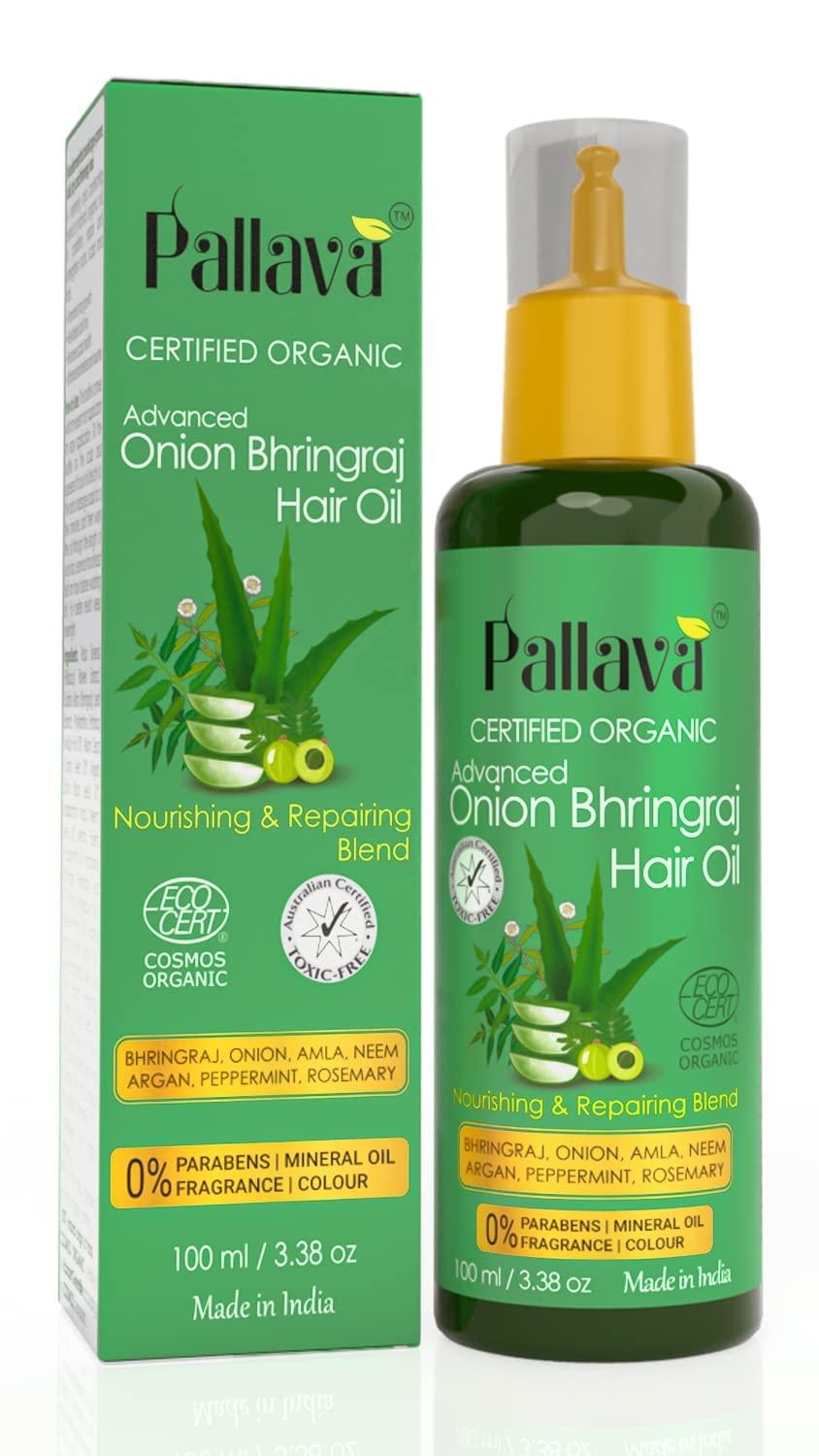 P Organic Organics Advanced Onion Bhringraj Hair Oil With Black Seed Oil for Hair Growth and Hair Fall Control - with Expert Root Applicator - for Men & Women - Ayurvedic Formula - 100ml