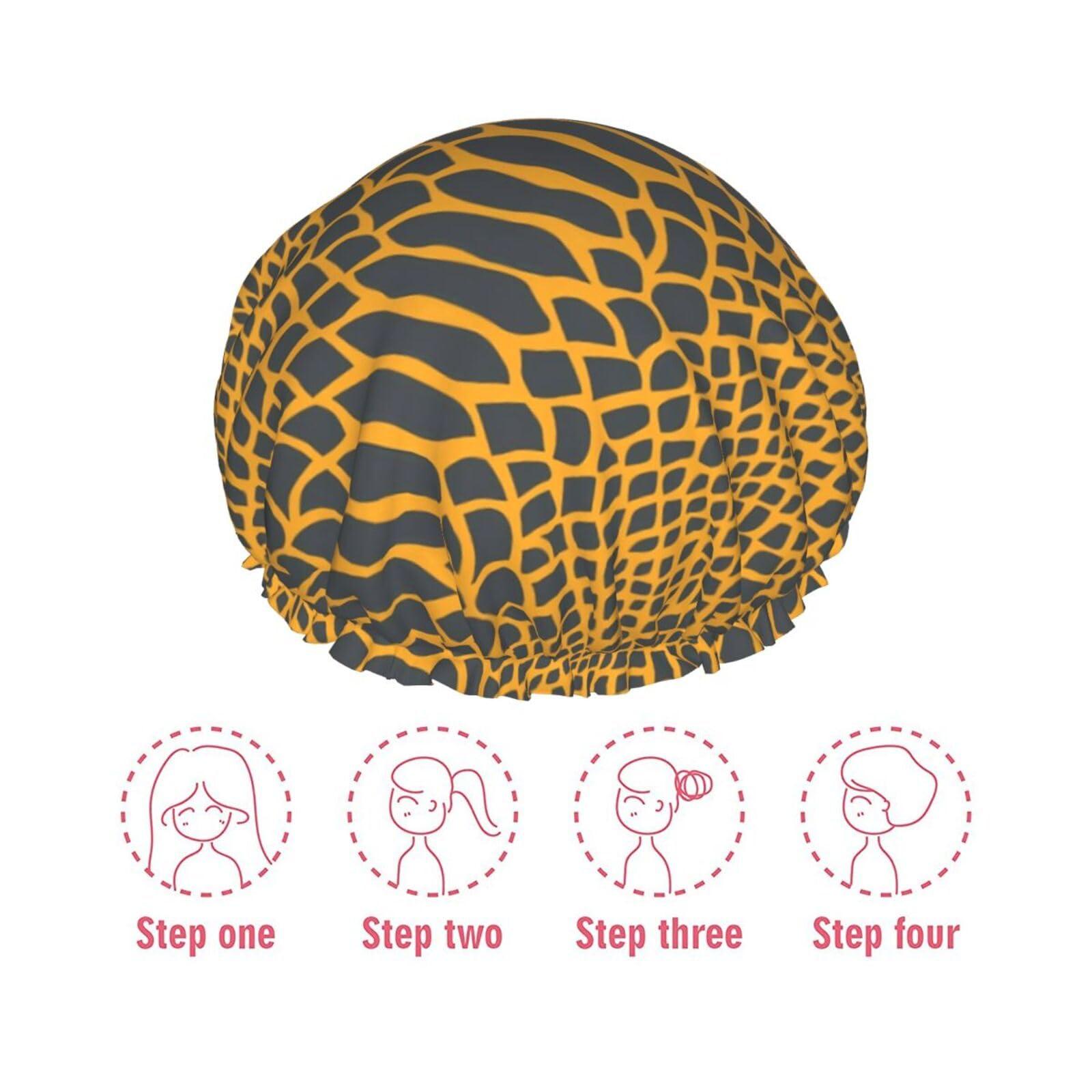 Yssammns Yssammns Shower Caps, Stylish Mellow Yellow Snake Skin Pattern Double Layers Bath Hat for Women reusable shower cap for Hair Care