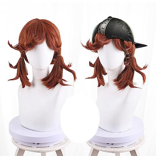 osseoca osseoca Red Brown Short Hair Double Ponytail Hair Tie Wig Curly Hair Bangs Full Hair cos anime show Simulation wig 35cm 13inch (cheerleader)