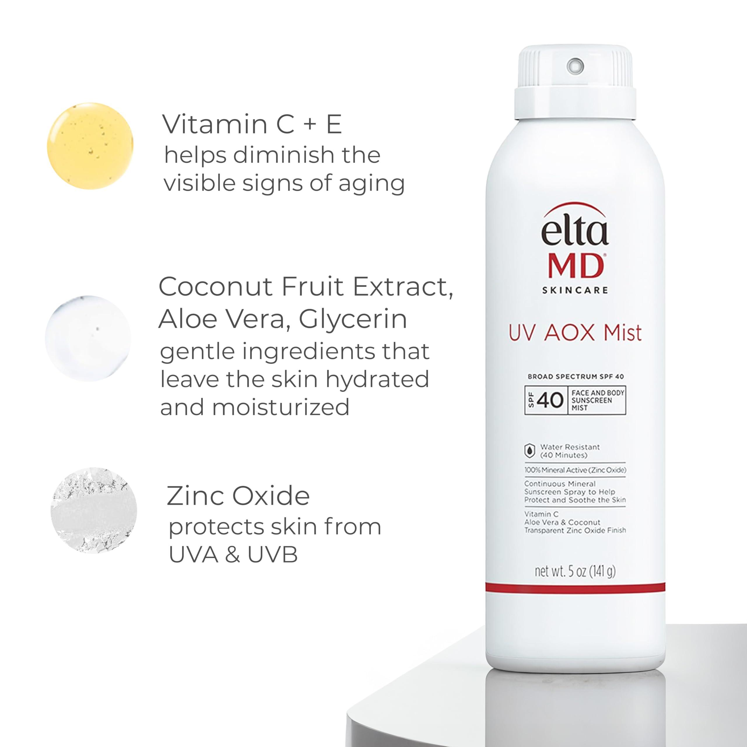 EltaMD EltaMD UV AOX Mist Mineral Sunscreen Spray, SPF 40 Spray Sunscreen for Face and Body, Zinc Oxide Formula, 5 oz Bottle