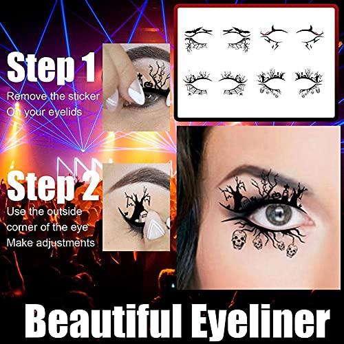 HBaby HBaby 8 Pairs Temporary Eye Tattoos Halloween Eyeliner Sticker Black Bat Spider Web Pattern Eye Line Decals Waterproof Self-Adhesive Face Tattoos