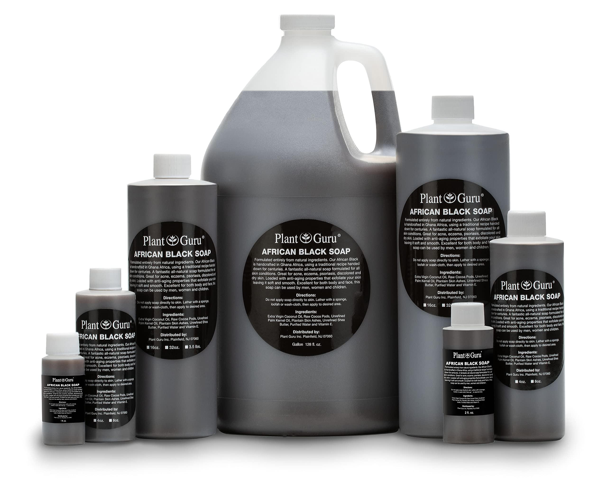 Plant Guru African Black Soap Liquid Half Gallon - 100% Raw Pure Natural From Ghana, Acne Treatment, Aids Against Eczema & Psoriasis, Dry Skin, Scar and Dark spot Removal, Pimples and Blackhead, Face & Body Wash