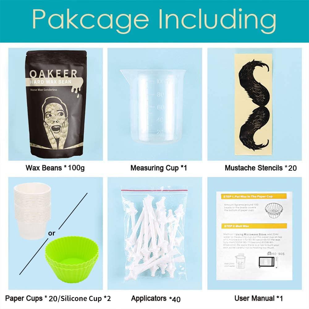OAKEER Oakeer Nose Wax Kit - 40 Sticks, Hair Remover for Men & Women, Ears & Nose, with 20 Paper Cups & 100g Wax