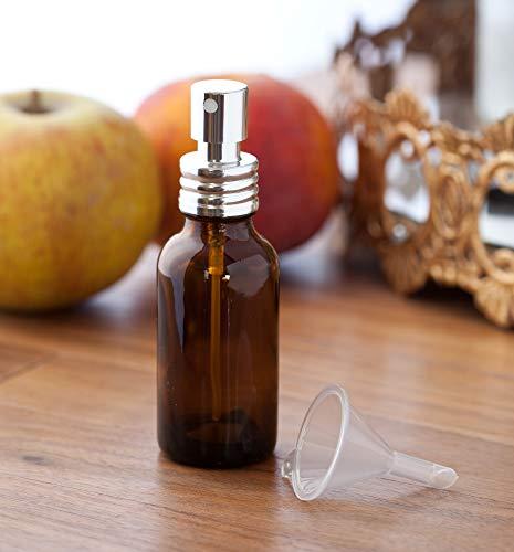 JUVITUS JUVITUS 1 oz / 30 ml Amber Glass Boston Round Bottle with Silver Metal Aluminum Fine Mist Spray (24 Pack) + Funnel