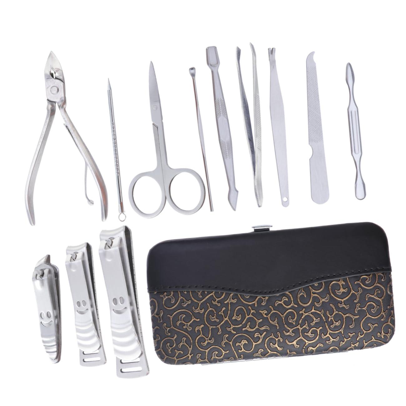 minkissy minkissy Travel-size 12pc Nail Care Set Manicure Pedicure Tool Set in Stylish Golden Pattern Case for Cosmetology