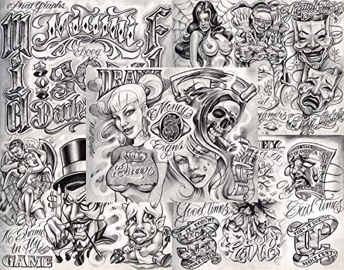 Tattoo Life Boog From The Streets With Love Gangsta Style Tattoo Flash 10 Sheet Set 11x14" J, Great Tattoo Shop Investment For Display, Lowrider Artwork