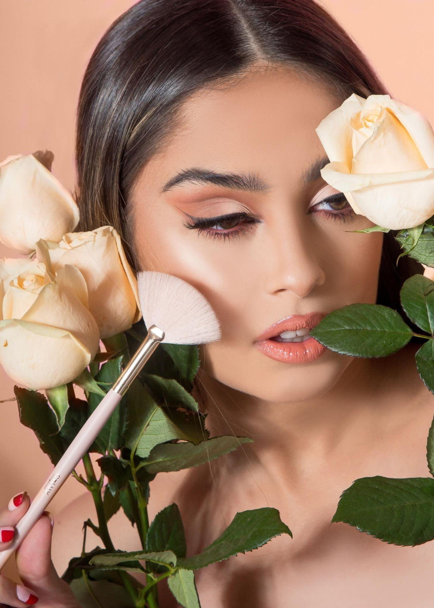 C-LUX Rose Quartz 24-Piece Makeup Brush Set - Rose Gold Design, Soft Synthetic Bristles, Face and Eye Brushes with Luxurious Roll-Up Pouch - Ideal for Beginners, Professionals, and Gifts