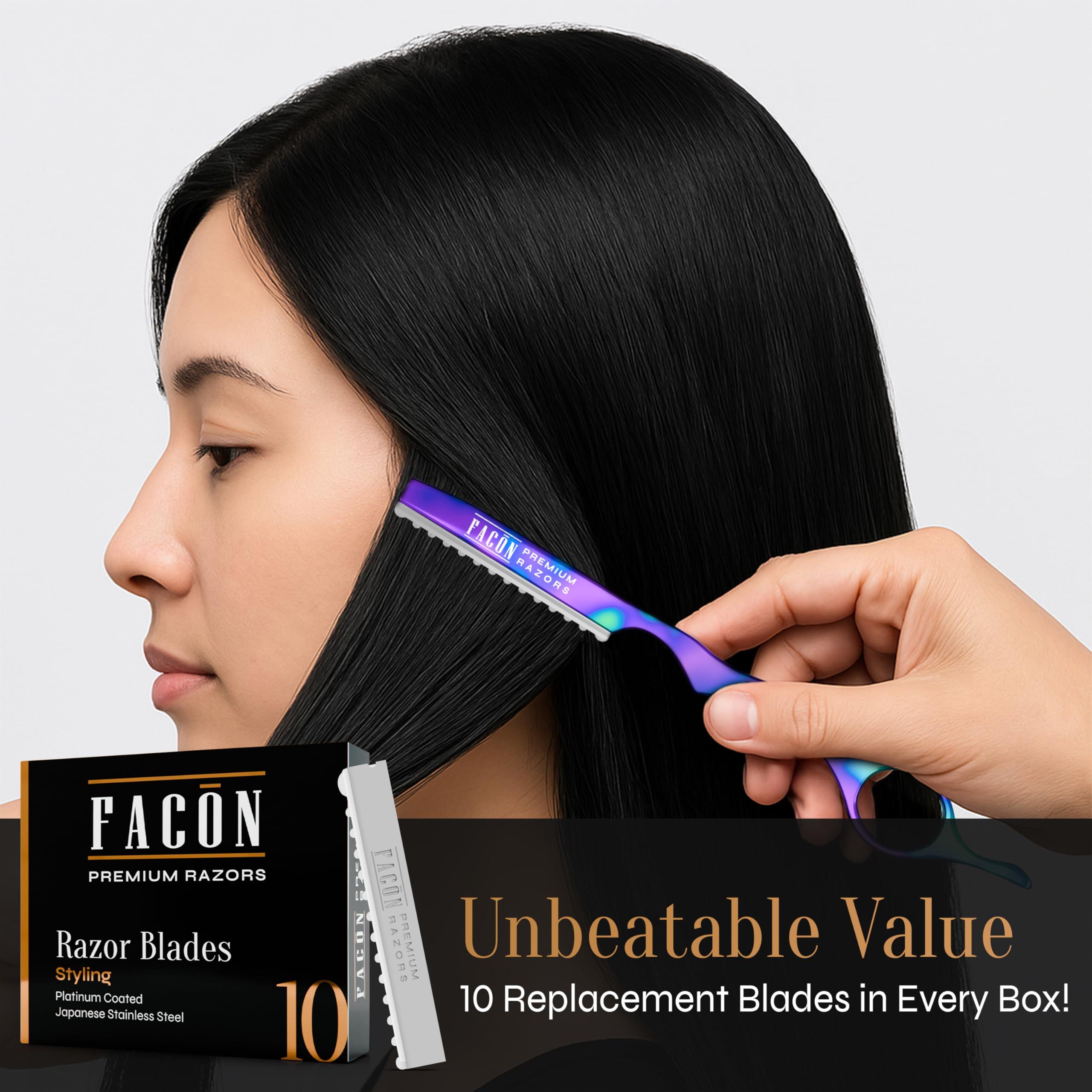 FACON Facn Hair Razors for Cutting Hair - Professional Hair Styling Razor Kit with 11 Replacement Blades, Stainless Steel Hair Cutting Tool for Salon & Home, Premium Hair Thinning Texturizing Faether Razor