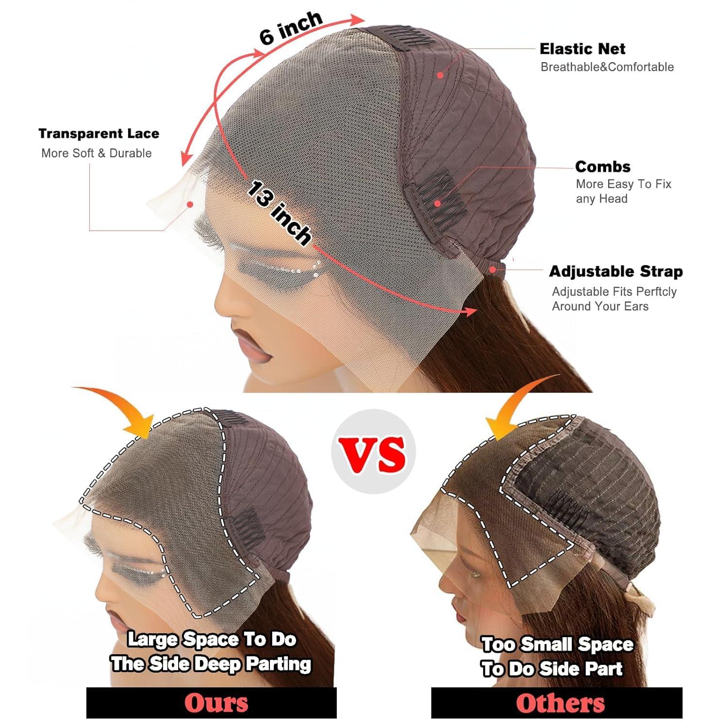 tunfine tunfine 13x6 Chocolate Brown Lace Front Wig 200 Density Hd Lace Front Wigs Human Hair,24 Inch Glueless Straight Frontal Wigs Human Hair Pre Plucked With Baby Hair