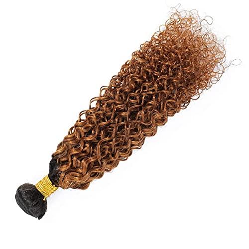 Kislemon Kinky Curly Hair Ombre 1B 30 Ombre 2 Tone 1B/30 Kinky Curly Human Hair Weave Bundles 1 piece, Black Roots Ombre Brown Real Brazilian Remy Hair Weave Bundles (10 inches)
