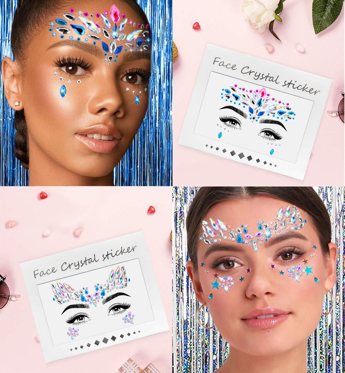 iMethod iMethod Face Jewels - Face Gems, Mermaid Face Jewels Stick On, Rave Accessories for Festival Holiday Costumes & Makeup, 6 Pcs, multicolored