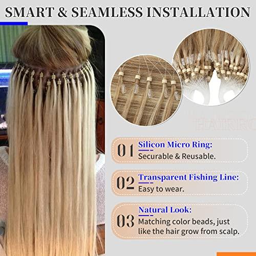 Hairro Hairro Micro Ring Hair Extensions Micro Link Human Hair Micro Beads Remy Hair Micro Loop Pre Bonded Cold Fusion I Tip Hairpiece For Women 14 inch 50g 100 Strands #12P613 Golden Brown Mix Bleach Blonde