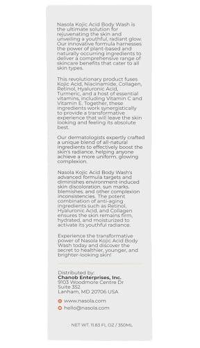 Nasola Nasola Kojic Acid Soap Body Wash + Turmeric Vitamin C Organic Natural Moisturizing Exfoliating Unscented Korean Cleansing Shower Gel for Women Men - 11.83 Fl Oz