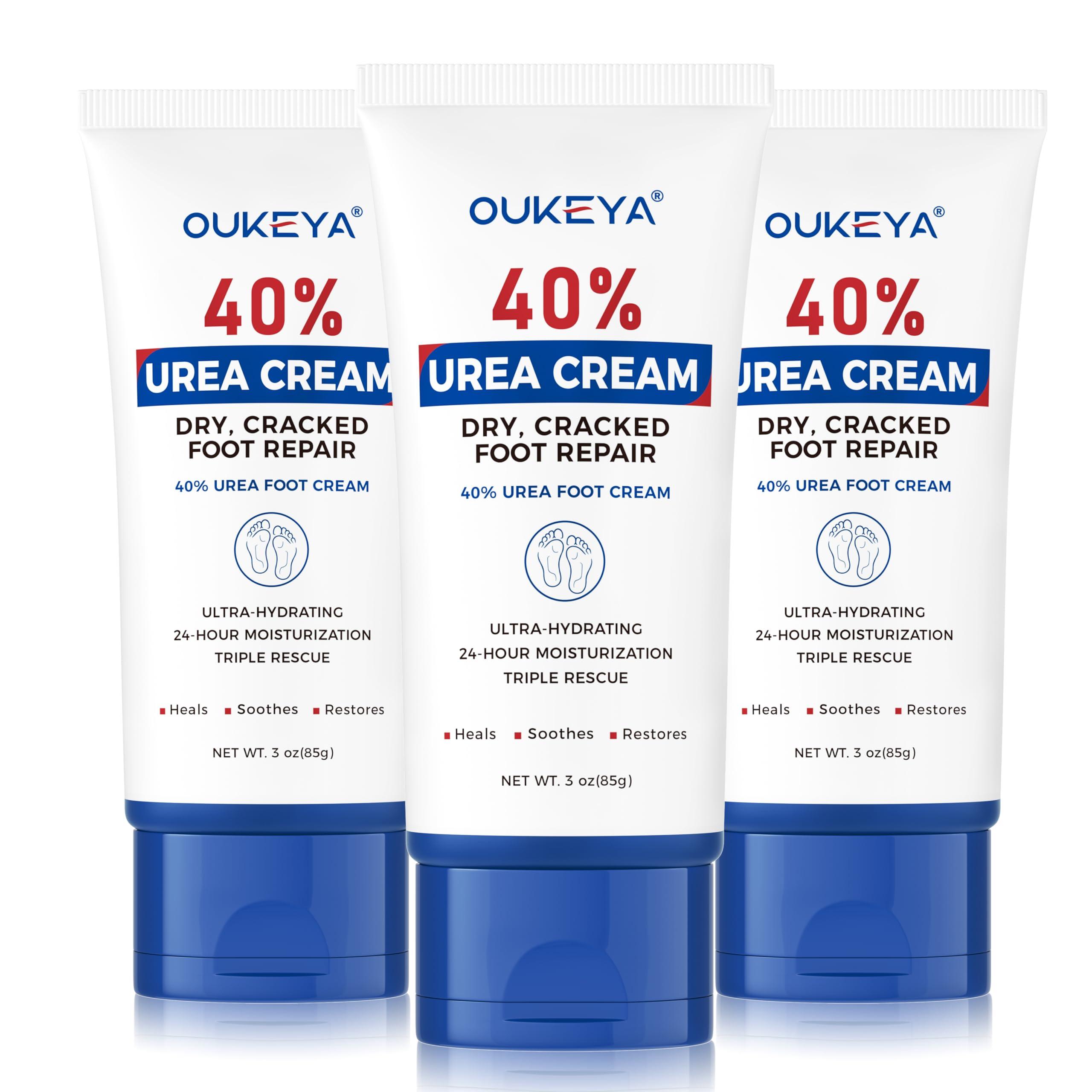 OUKEYA OUKEYA Urea Cream 40 Percent Tube 3 Oz, Urea Foot & Hand Cream for Dry Cracked, 40 per Urea Lotion for Feet Maximum Strength 3 Ounce(Pack of 3)