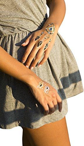 Chrome Tattoos Tattoo Gold Silver Black Metallic Temporary Assorted Jewelry Tattoo (One Sheet). (Selene & Tara#1)