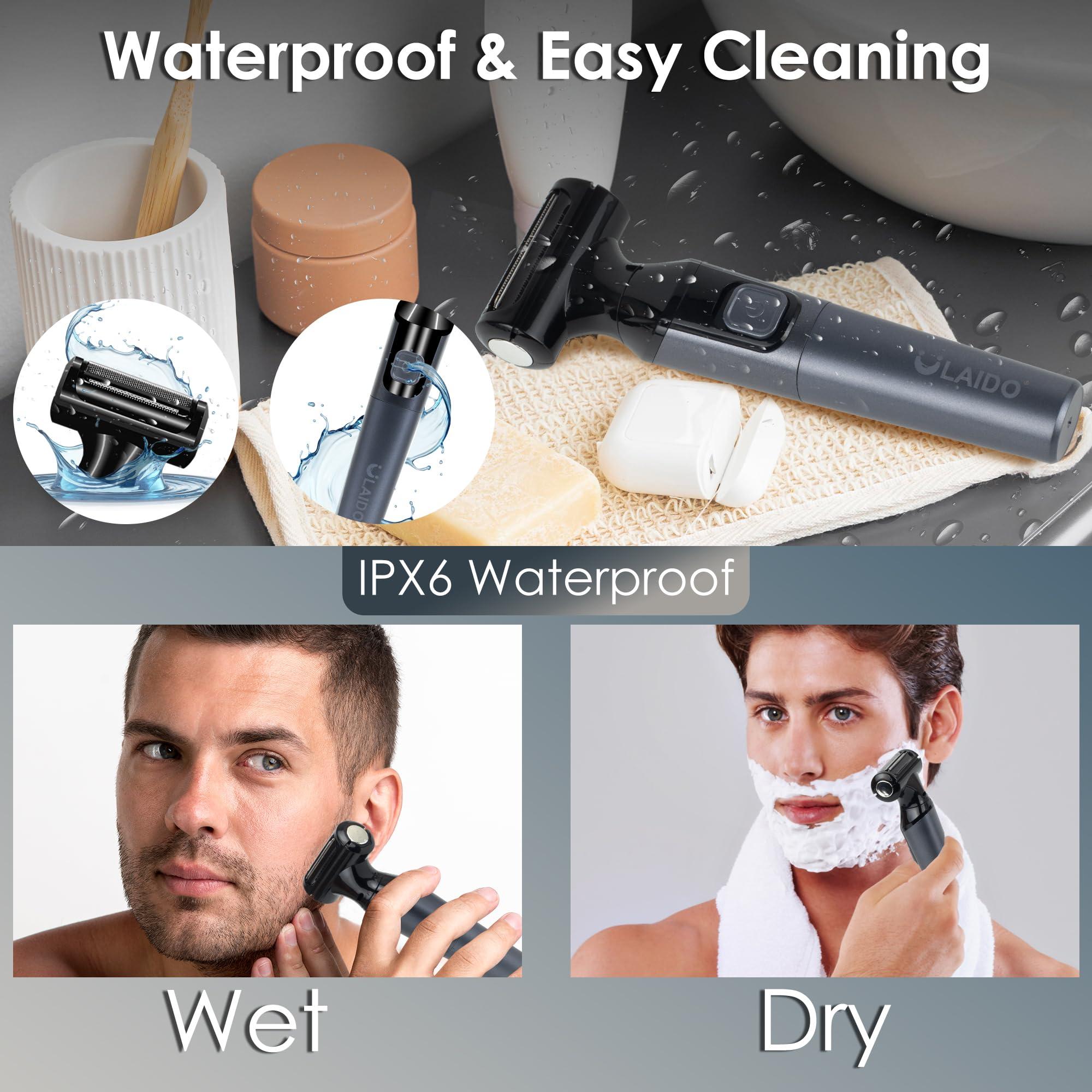 ULAIDO ULAIDO Body Hair Trimmer for Men, Electric Groin Pubic Hair Trimmer, Body Hair Groomers, Waterproof Wet/Dry Ball Trimmer for Full Body and Privates with Replacement Body Groomer Foil Heads (2200-R)