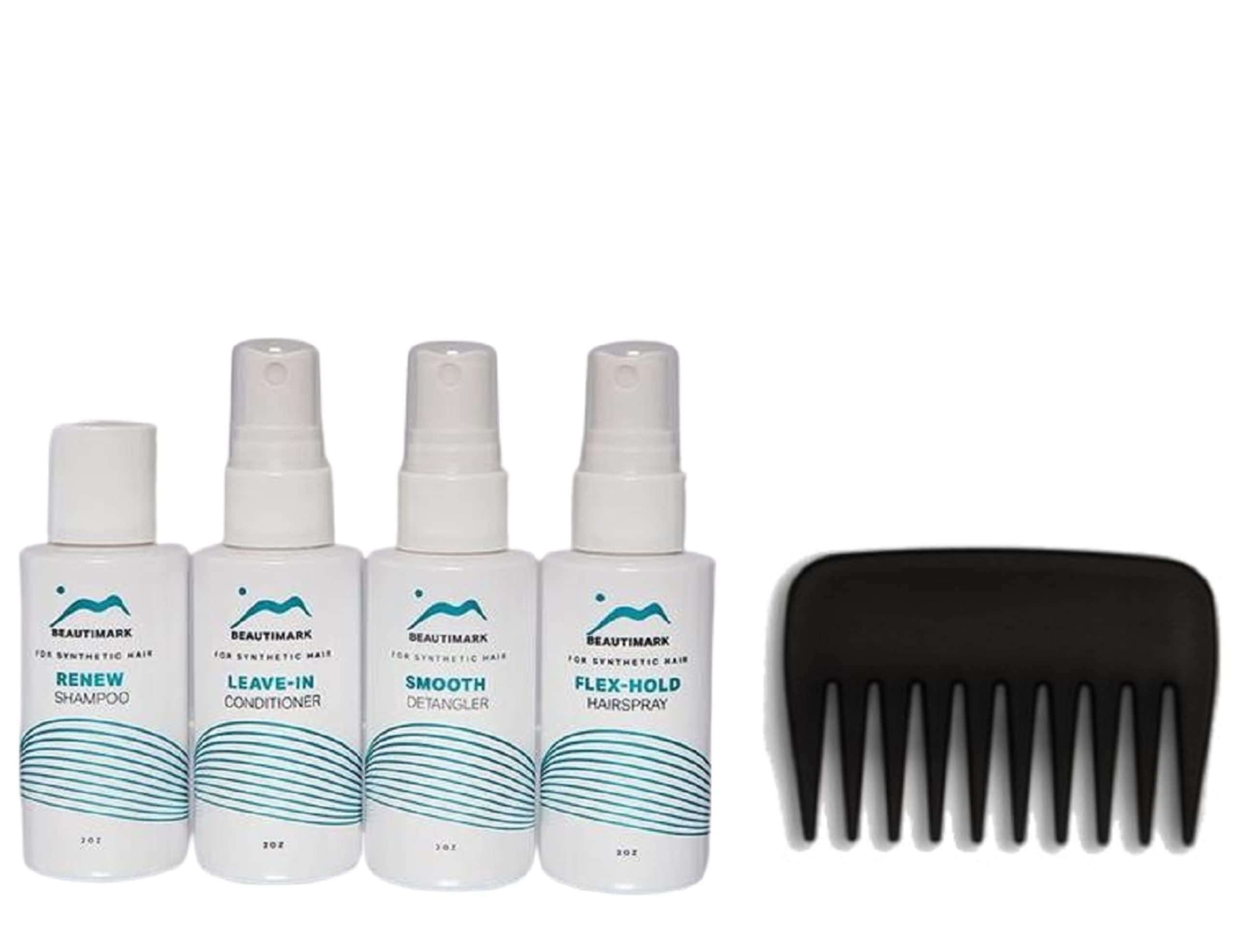BEauti Mark BEauti Mark 5PC Travel Size Synthetic Hair Care Must Haves Kit by BeautiMark, 2floz each, Wig Brush, and 19 Page Belle of Hope How To Guide