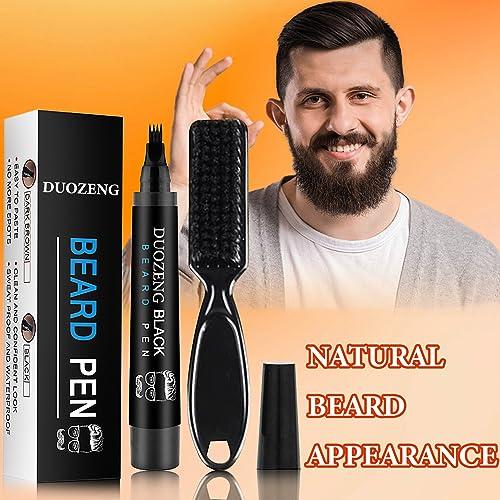 DuoZeng Beard Pencil Filler for Men,Beard Pen Filler Long Lasting Coverage Waterproof & Natural Finish Beard Filling Pen with Brush,Barber Styling Pencil - Fill, Shape & Define Perfect Beard(Black)