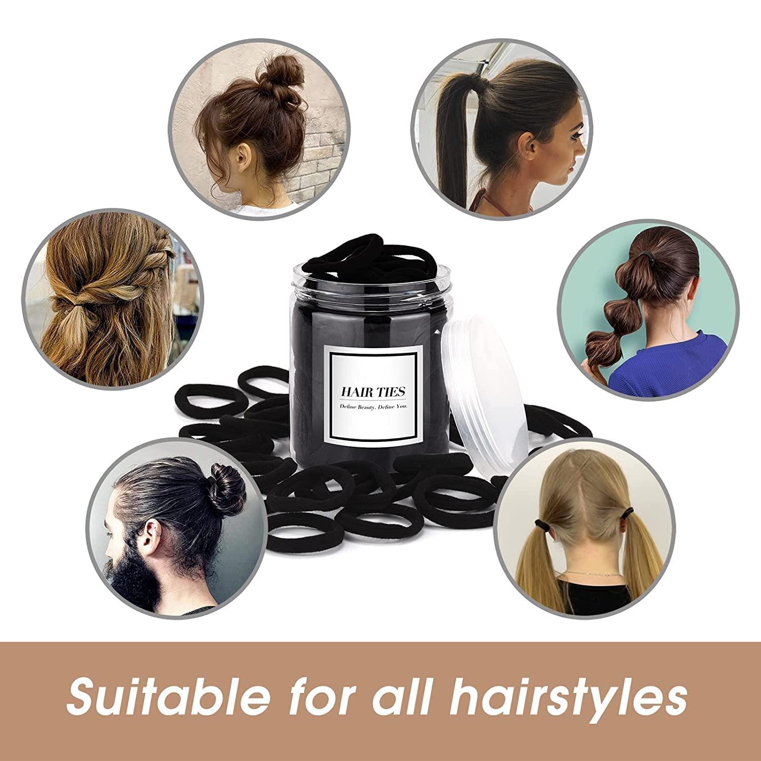 STROWBERRY STROWBERRY Elastic Hair Rubber Band Cotton Strechable Hair Ties For Women and Girls (Black, Pack of 100 Pcs)