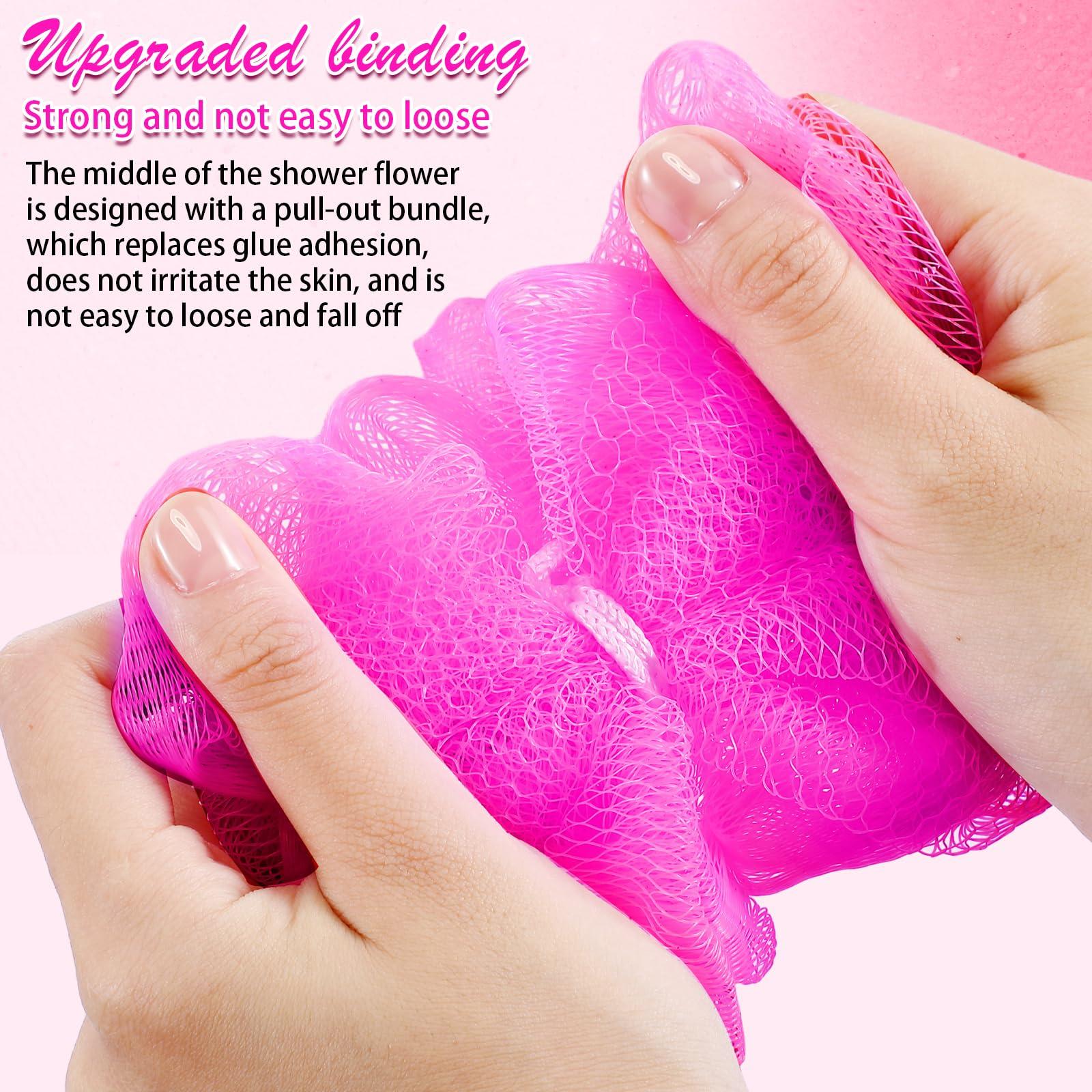 Shellwei Shellwei 24 Pcs 3 Inch Mini Loofah Travel Size Bulk Shower Sponge Pouf Mesh for Women Kids Men Exfoliating Body Scrubber Baby Shower Favor(Rose Red)