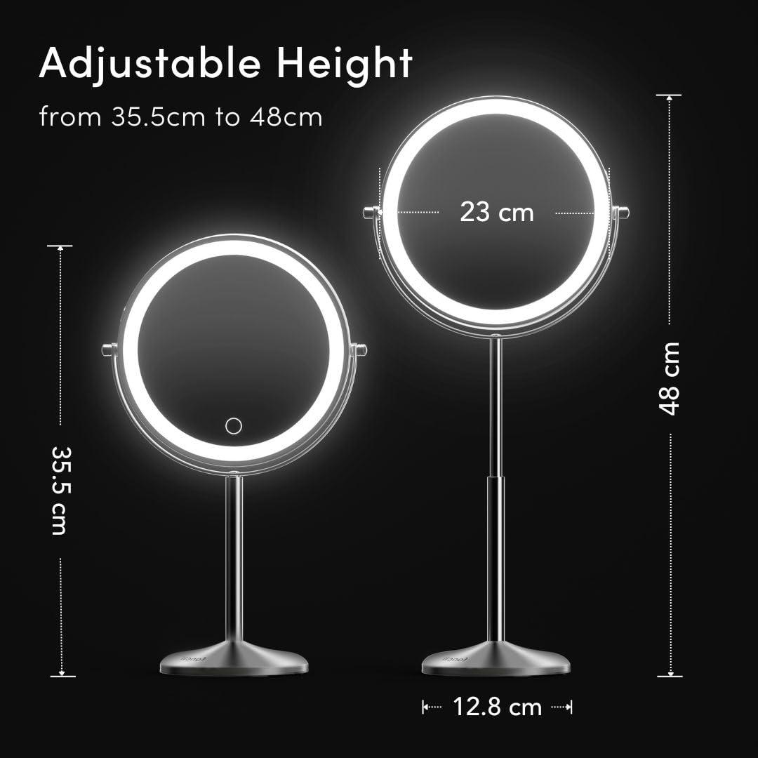 Fancii Fancii 8 Inch Lighted Makeup Mirror with Magnification, 10X /1X - Height Adjustable, Rechargeable, Double Sided LED Vanity Mirror with Light and Stand, 360 Swivel (Hailey)