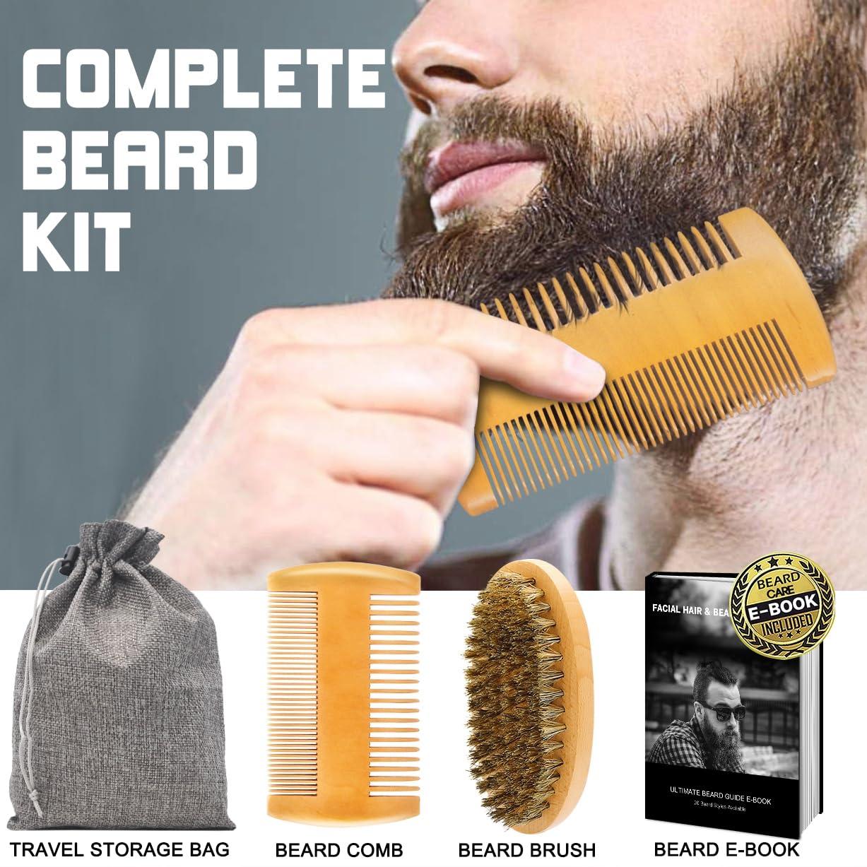 XIKEZAN Beard Kit,Beard Grooming Kit w/Beard Wash,2 Pack Beard Serum,Beard Oil,Beard Balm,Comb,Brush,Scissor,Bag,EBook,Beard Care Birthday Gifts for Men Him Dad Husband Brother