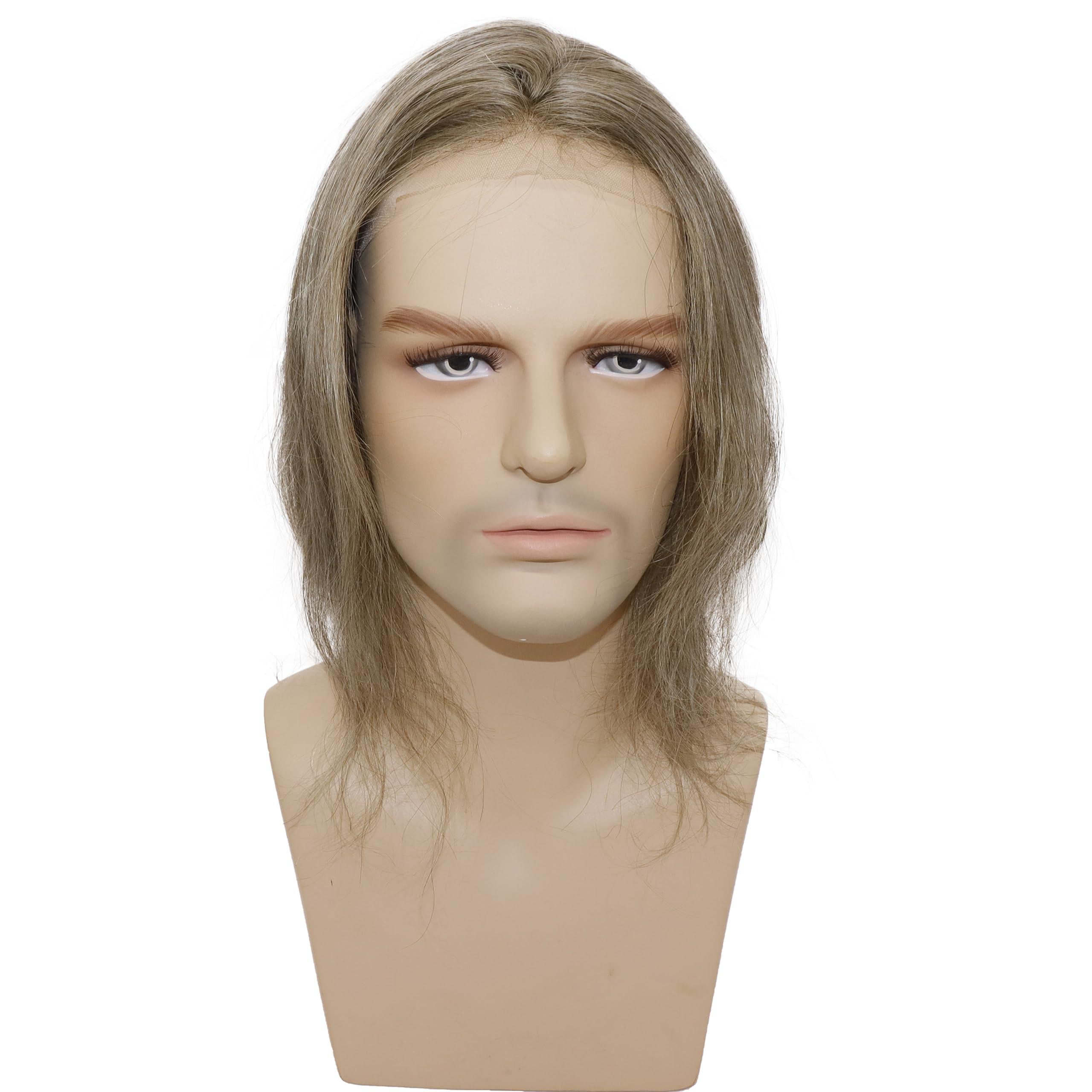 Lishy Lishy 14inch Long Hair Replacement System for Mens Toupee 100% European Virgin Human Hair Pieces Lace Front Man Wigs Men Hairpieces 10x8inches (Straight, #17 Light Blonde Brown Color)