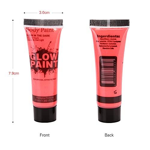 Entweg Glow in The Dark Body Paint,Entweg 24 Tubes 10Ml/0.34Oz Art Body Paint Glow in Uv Light Face & Body Paint with 6 Colors Glow Blacklight Neon Fluorescent for Party Clubbing Festival Halloween Makeup