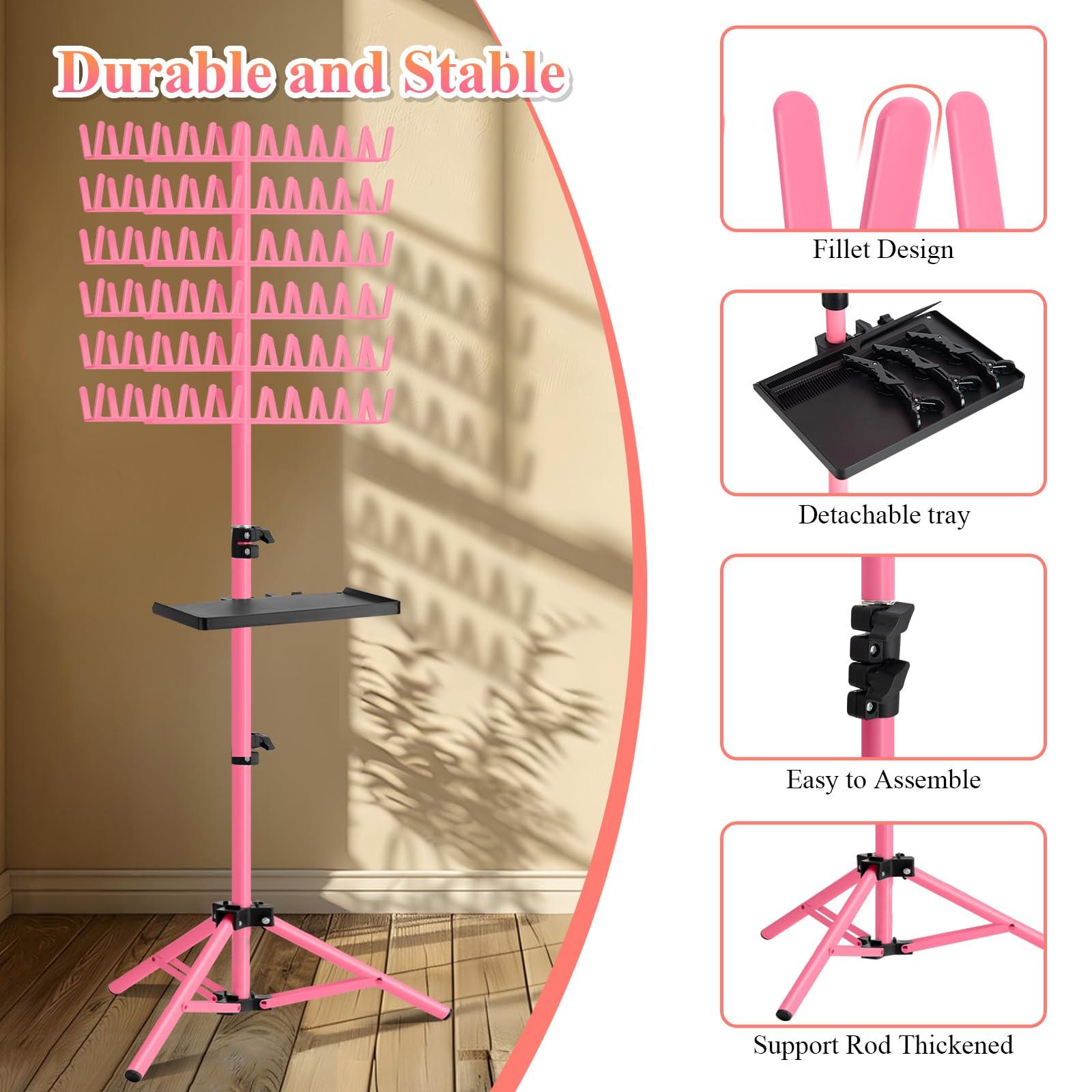 OLMRJKD OLMRJKD Braiding Hair Rack with Tray, 144 Pegs Height Adjustable Braiding Rack, 2-side Hair Extension Holder Hanger, Hair Stand with Stylist Hair Braiding Tools for Hair Salon Home Traveling (Pink)