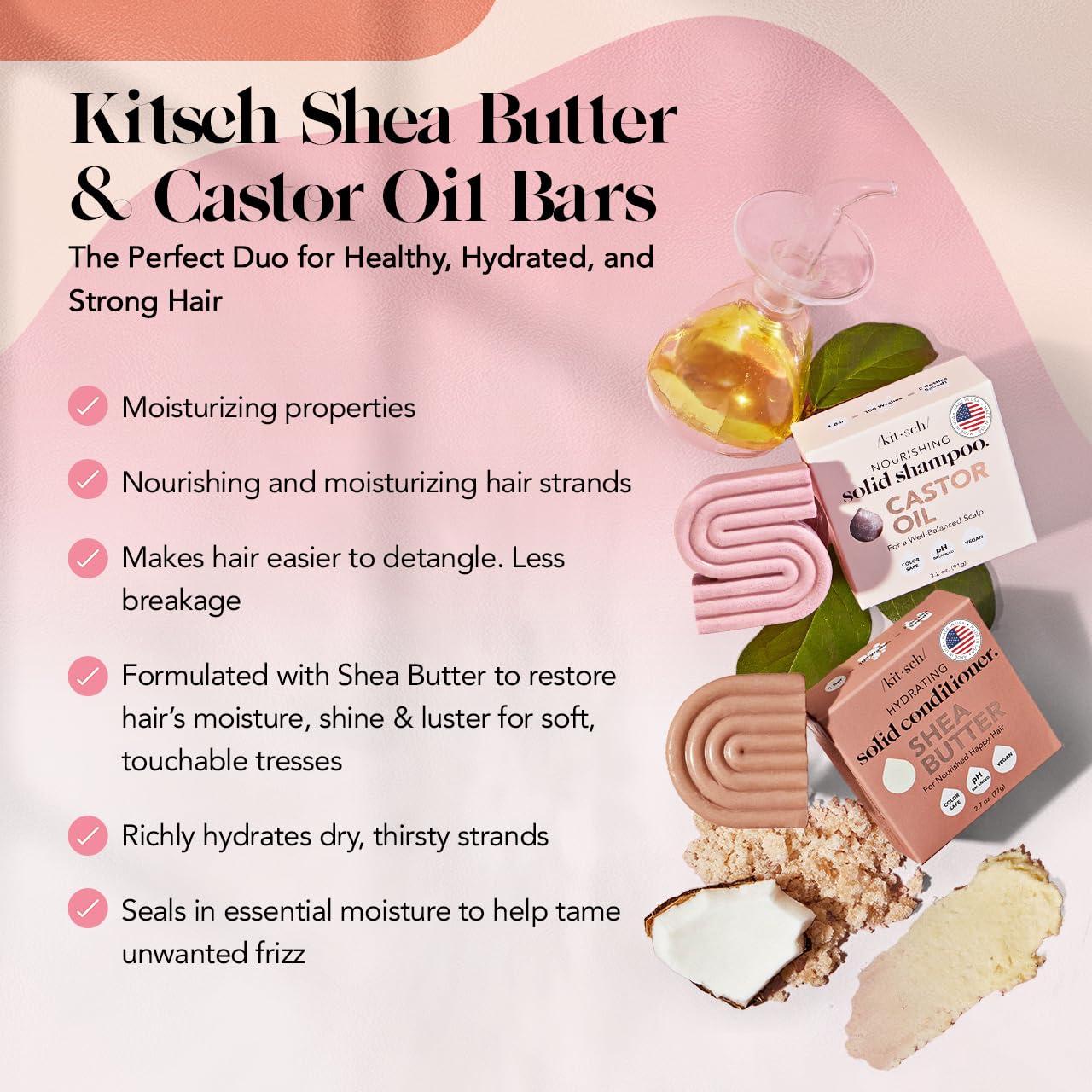 Kitsch Kitsch Castor Oil Shampoo Bar and Shea Butter Conditioner Bar and Shower Filter (Chrome) Bundle