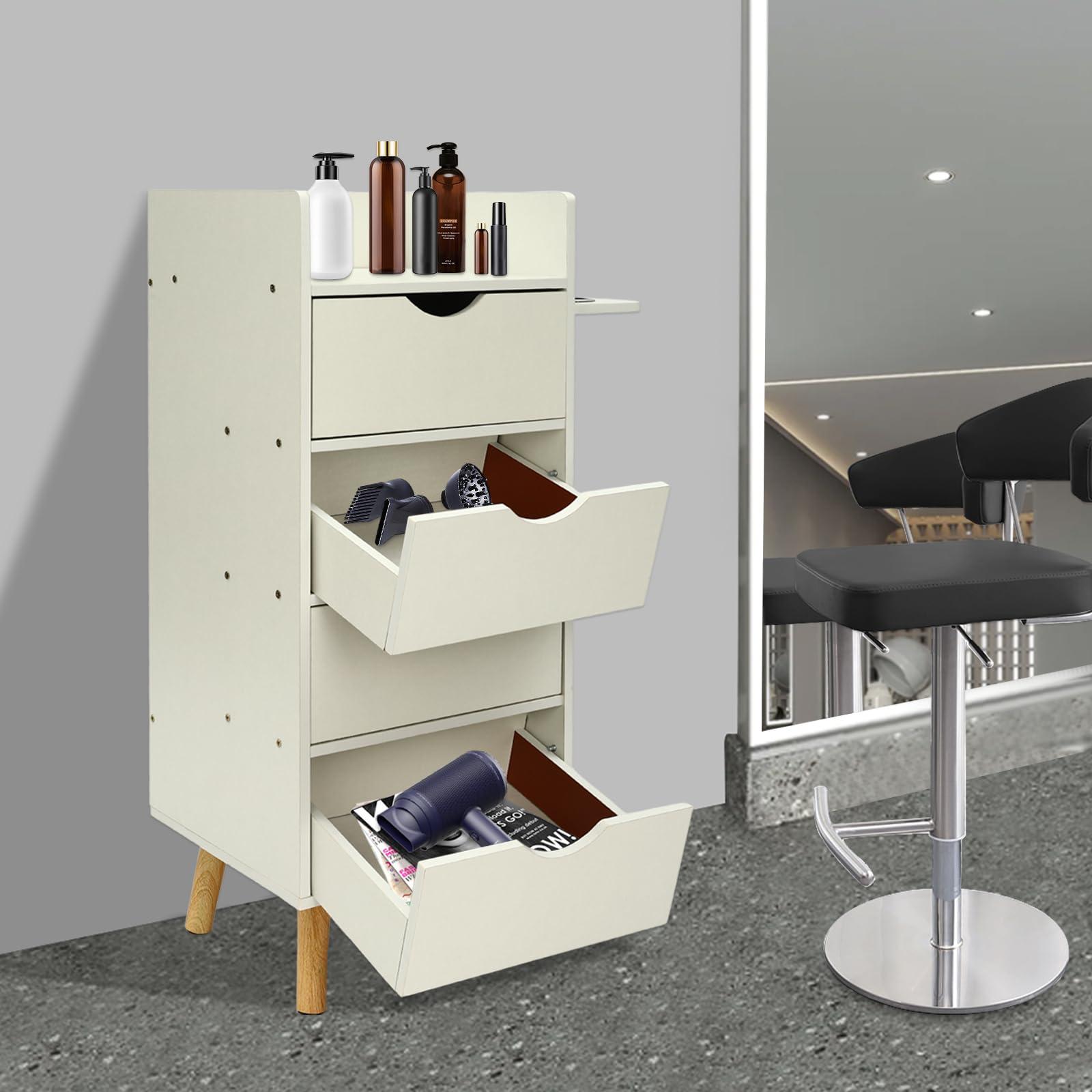 HYYKJ-US HYYKJ-US Salon Storage Cabinet with 4 Drawers and Hair Dryer Holder Hair Salon Cabinet Beauty Barber Salon Styling Station Organizer Equipment for Home Commercial Use White