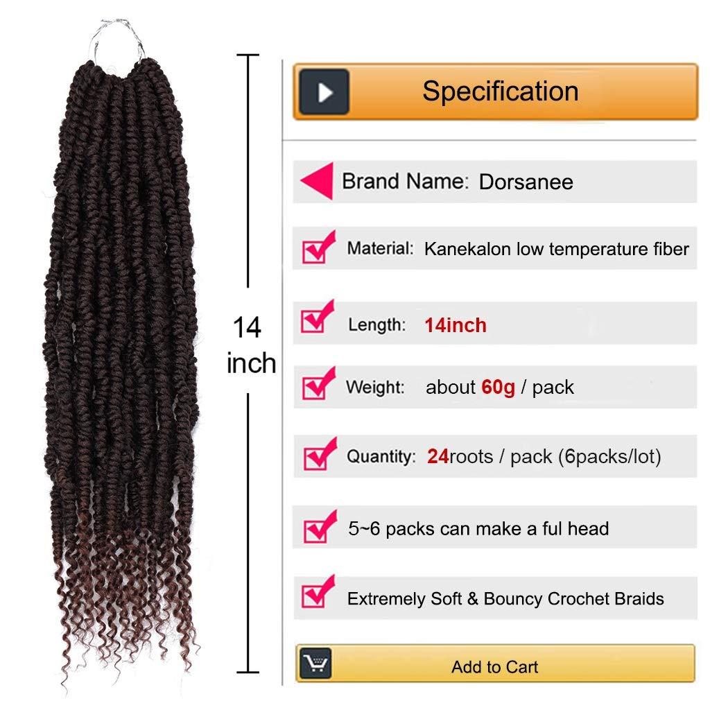 Dorsanee Bomb Twist Crochet Hair 14 Inch 6 Packs Mini Passion Twist Crochet Hair for Black Women Pre-looped Spring Twist Crochet Braids Nubian Twist Synthetic Hair Extension (T33#)