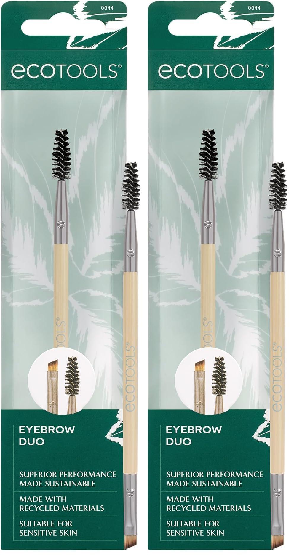 EcoTools EcoTools Eyebrow Brush Duo, Tame, Sculpt & Fill in Brows, Multipurpose For Eyebrow Gel, Powder, & Cream, Dual-Ended Spoolie & Angled Brow Brush, Eco Friendly, Cruelty-Free, & Vegan, 1 Count