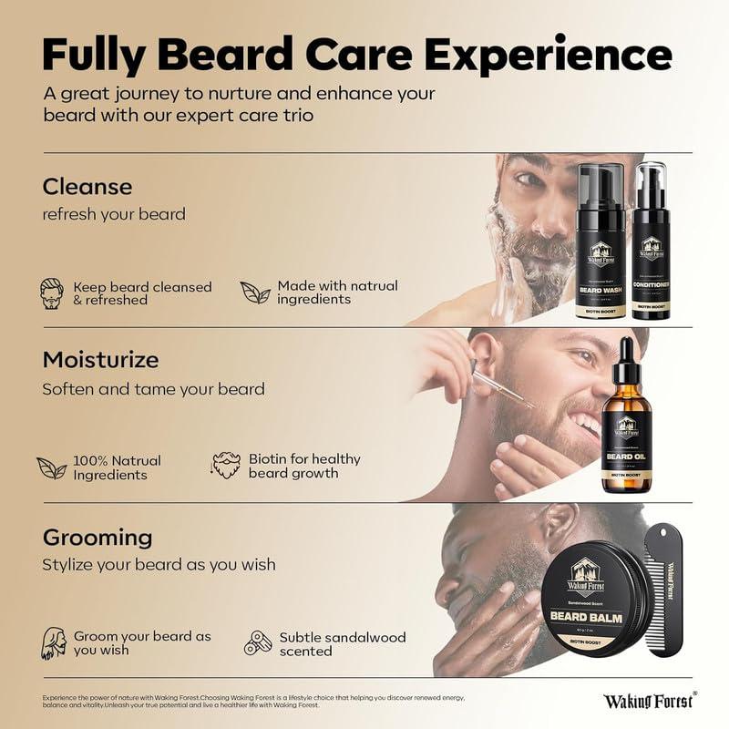 Waking Forest Waking Forest Beard Growth Kit, Luxury Beard Care Kit for Men, Beard Oil (2oz),Beard Wash and Conditioner,Beard Balm,Beard Comb, Beard Grooming Kit for Patchy/Scraggly Beard, Birthday for Dad Husband