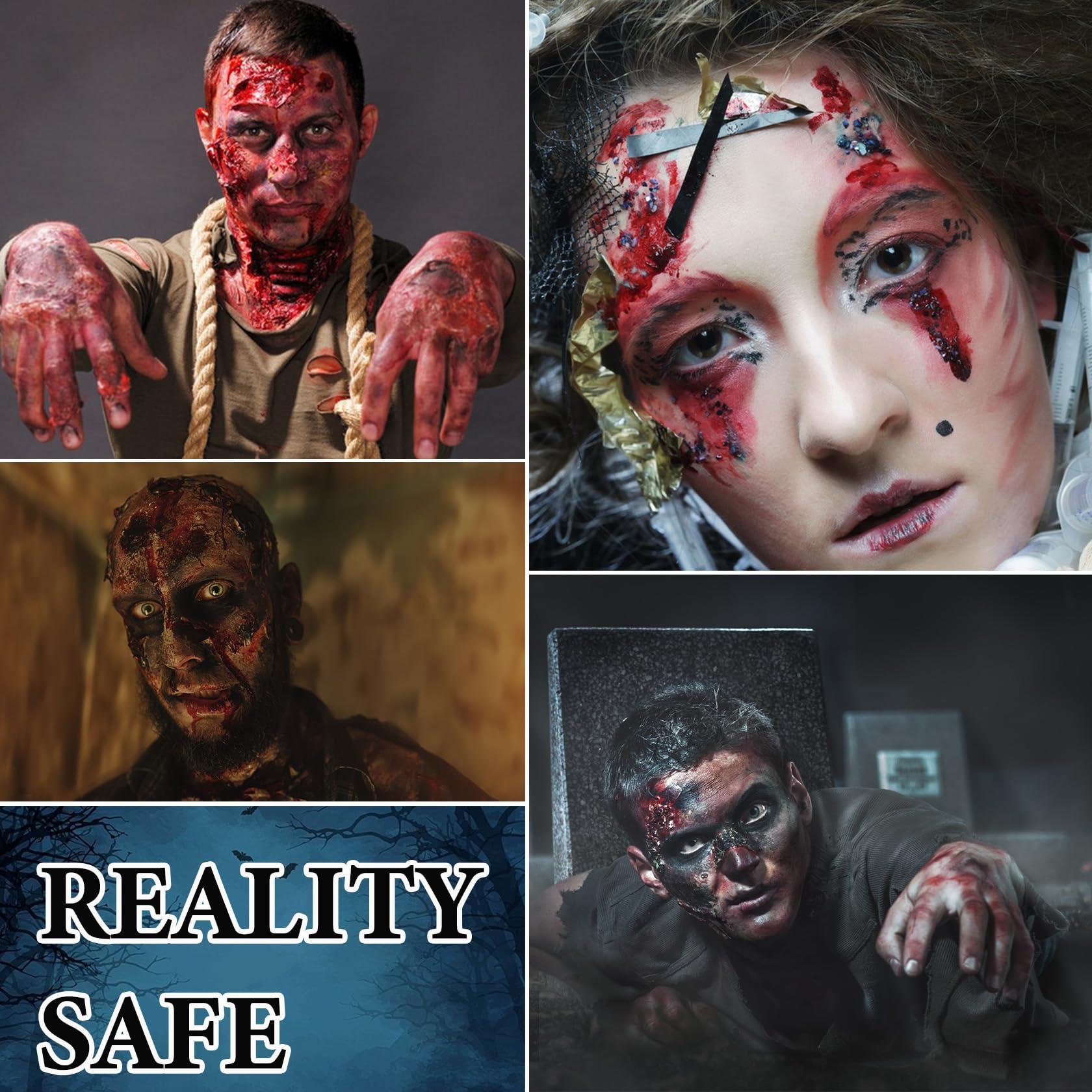 WYBLZPXZ 5 PCS Scar Wax SFX Special Effects Makeup Kit,Fake Blood Washable Spray Makeup,Coagulated Blood Gel with Stainless Steel & Sponge,Halloween Face Body Paint for Vampire Zombie Costumes Makeup