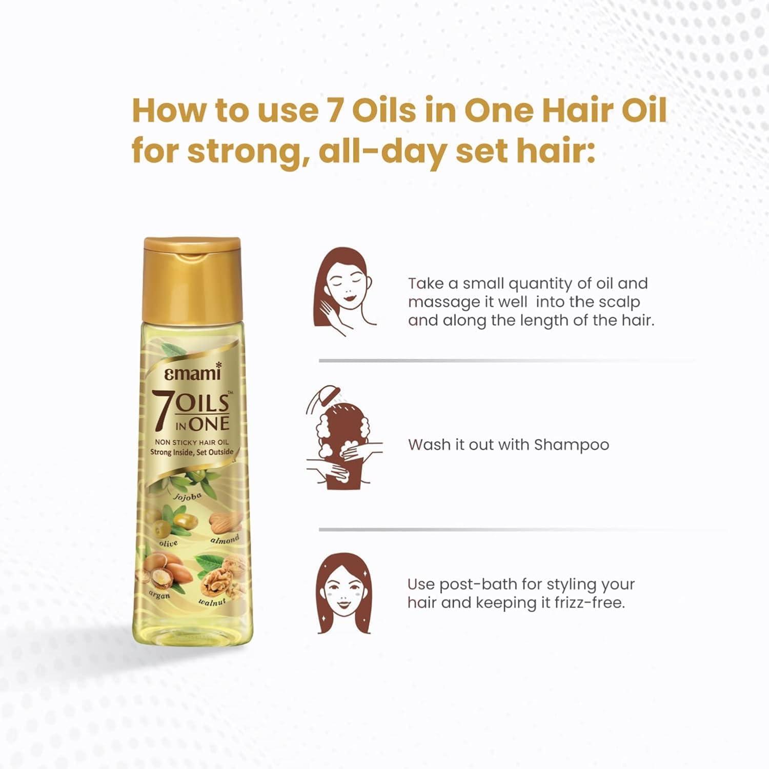 india 7 Oils In One Non Sticky and Non Greasy Hair Oil, Free of Sulphates, Parabens and Chemicals with Goodness of Almond Oil, Coconut Oil, Argan Oil and Amla Oil - 200ml