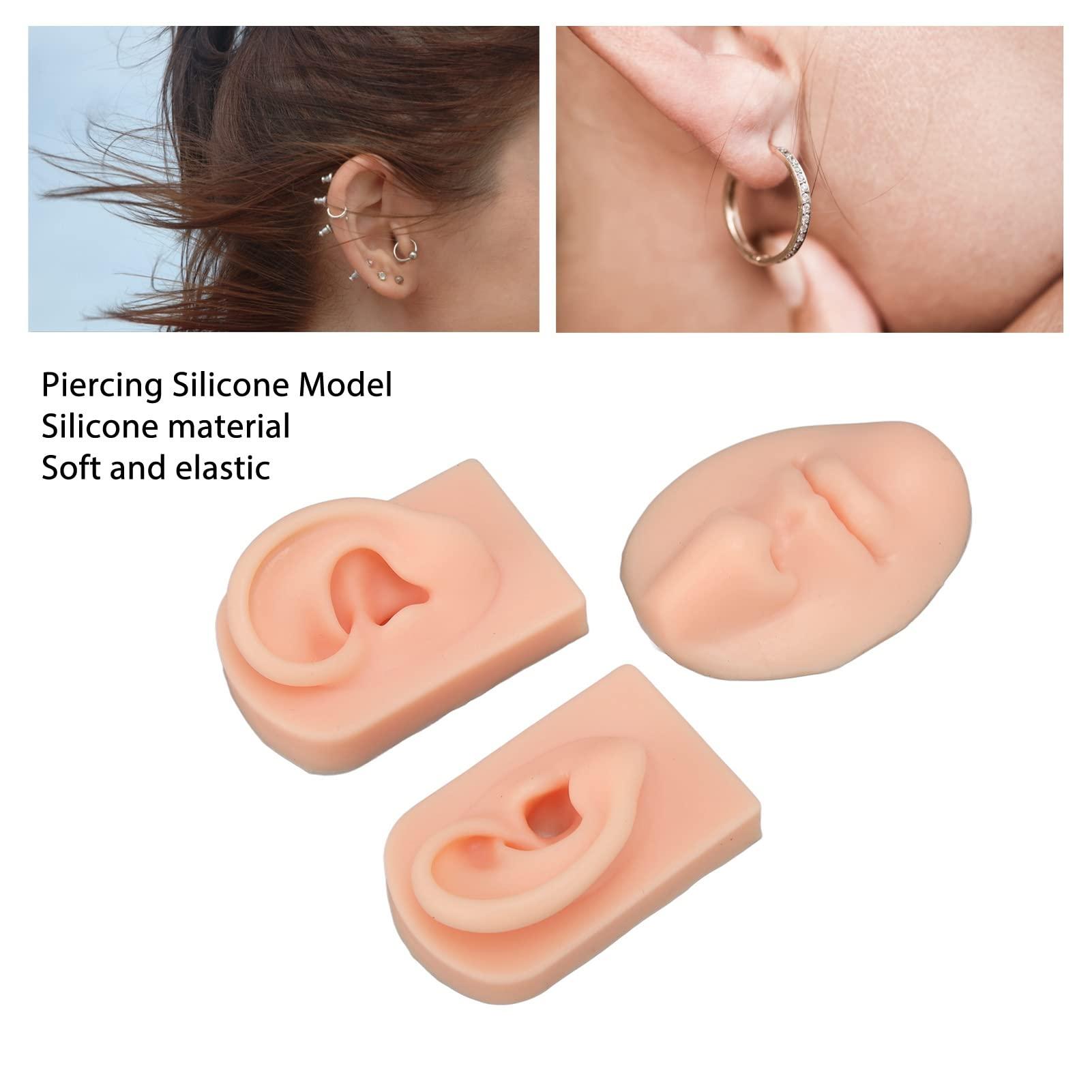 FILFEEL 3D Nose & Mouth Model, Silicone Ear Model Simulation Display Props for Piercing Suture Practice (Light Skin Colour)