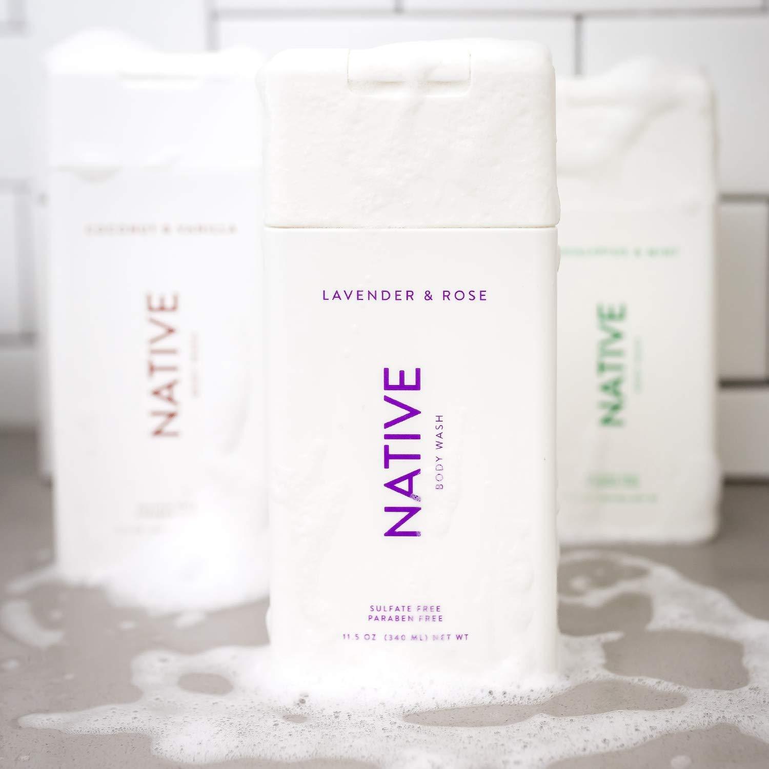 Native Native Body Wash 3 Pack - Natural Body Wash Women & Men - SLS & Paraben Free - Cucumber & Mint, Coconut & Vanilla, Lavender & Rose