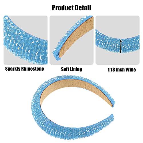 VOCOSTE VOCOSTE Rhinestone Headband, Bling Padded Hairband Sparkle Faux Crystal Headbands Hair Accessories for Women, Sky Blue, 1.18 Inch Wide